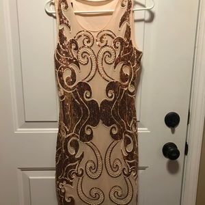 Tan and gold sequin dress